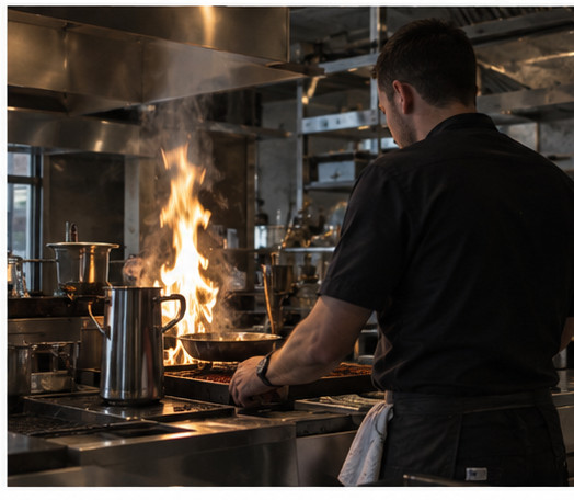 Le poste de cuisson au feu, braises et grille